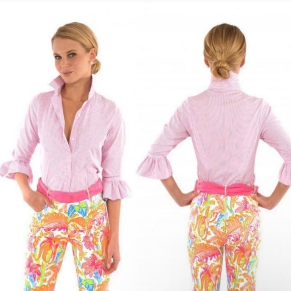 Gretchen Scott Priss Pink & White Blouse size L-XL - Picture 1 of 9